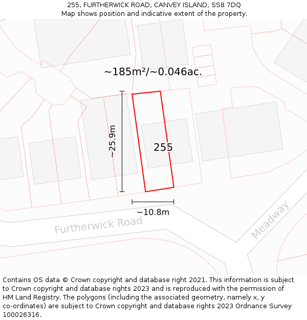 255, FURTHERWICK ROAD, CANVEY ISLAND, SS8 7DQ: Plot and title map