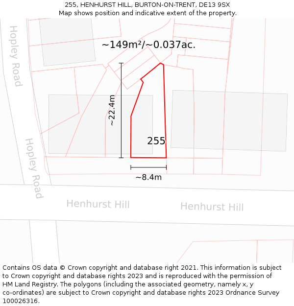 255, HENHURST HILL, BURTON-ON-TRENT, DE13 9SX: Plot and title map