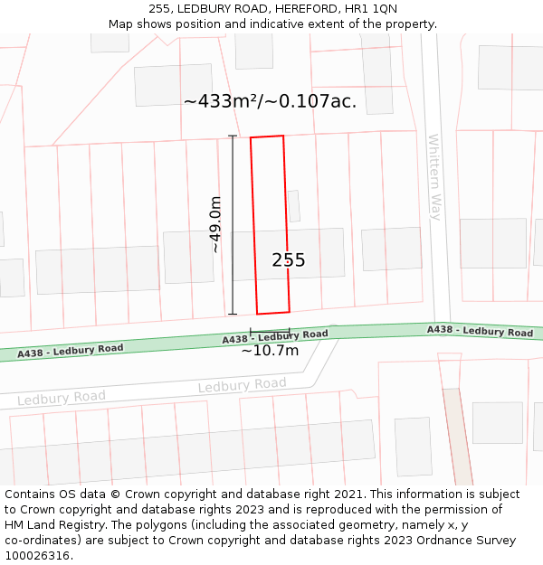 255, LEDBURY ROAD, HEREFORD, HR1 1QN: Plot and title map