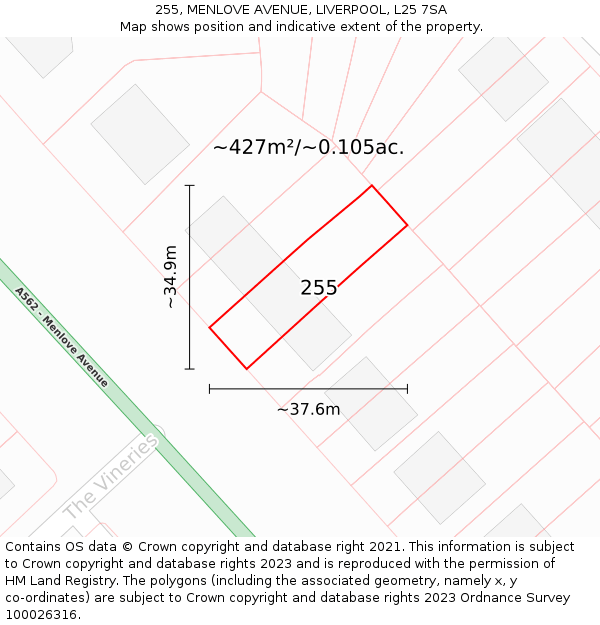 255, MENLOVE AVENUE, LIVERPOOL, L25 7SA: Plot and title map