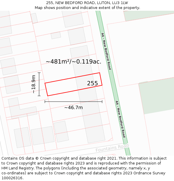 255, NEW BEDFORD ROAD, LUTON, LU3 1LW: Plot and title map