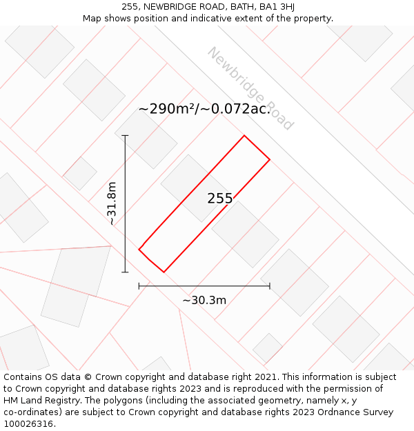 255, NEWBRIDGE ROAD, BATH, BA1 3HJ: Plot and title map