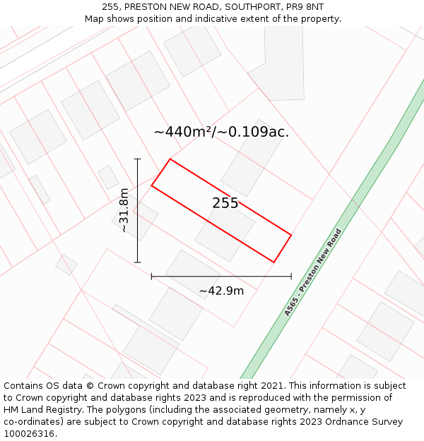 255, PRESTON NEW ROAD, SOUTHPORT, PR9 8NT: Plot and title map