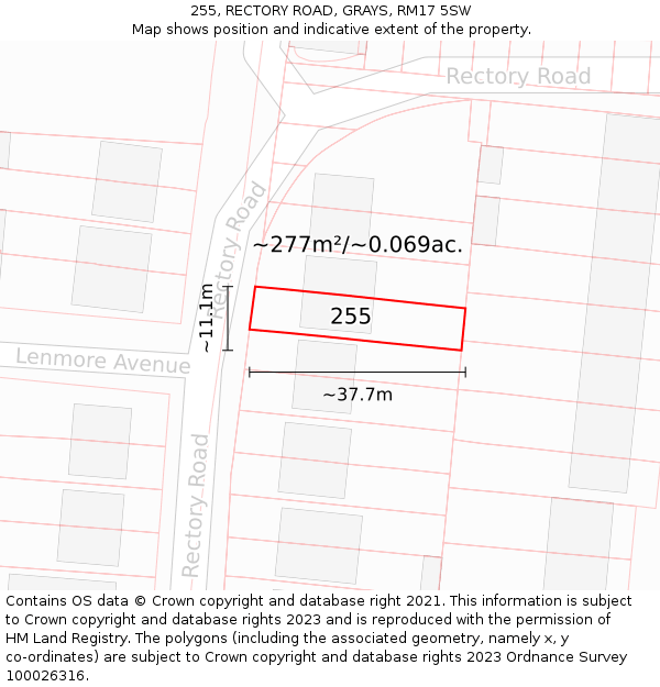 255, RECTORY ROAD, GRAYS, RM17 5SW: Plot and title map