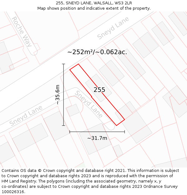 255, SNEYD LANE, WALSALL, WS3 2LR: Plot and title map