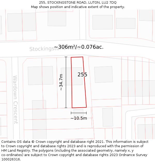 255, STOCKINGSTONE ROAD, LUTON, LU2 7DQ: Plot and title map