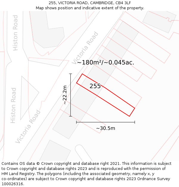 255, VICTORIA ROAD, CAMBRIDGE, CB4 3LF: Plot and title map