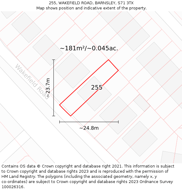 255, WAKEFIELD ROAD, BARNSLEY, S71 3TX: Plot and title map