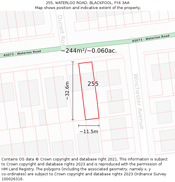 255, WATERLOO ROAD, BLACKPOOL, FY4 3AA: Plot and title map