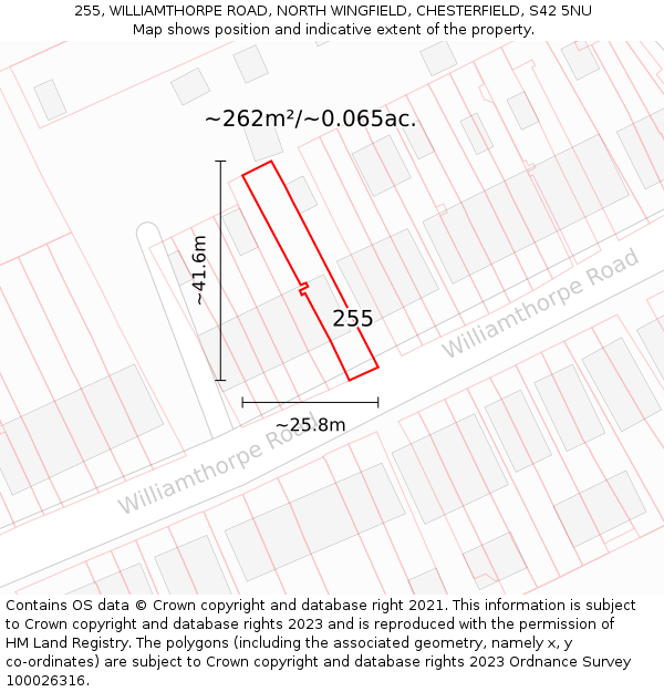 255, WILLIAMTHORPE ROAD, NORTH WINGFIELD, CHESTERFIELD, S42 5NU: Plot and title map