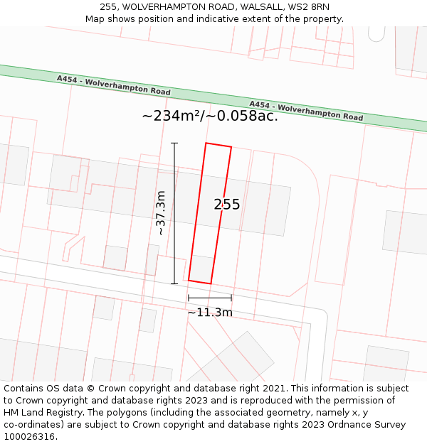 255, WOLVERHAMPTON ROAD, WALSALL, WS2 8RN: Plot and title map