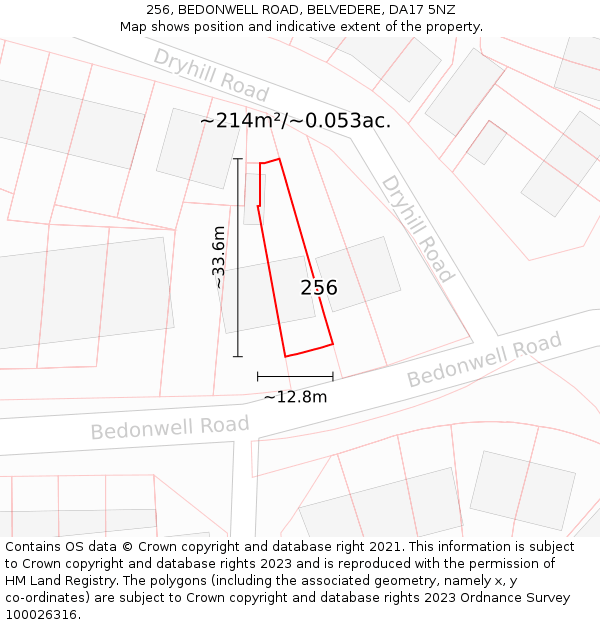 256, BEDONWELL ROAD, BELVEDERE, DA17 5NZ: Plot and title map
