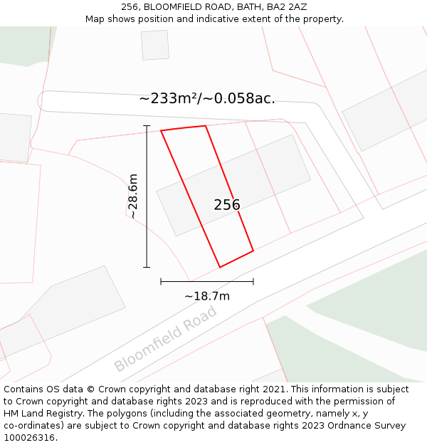256, BLOOMFIELD ROAD, BATH, BA2 2AZ: Plot and title map