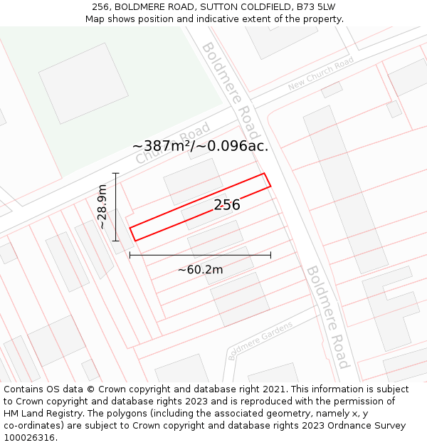 256, BOLDMERE ROAD, SUTTON COLDFIELD, B73 5LW: Plot and title map