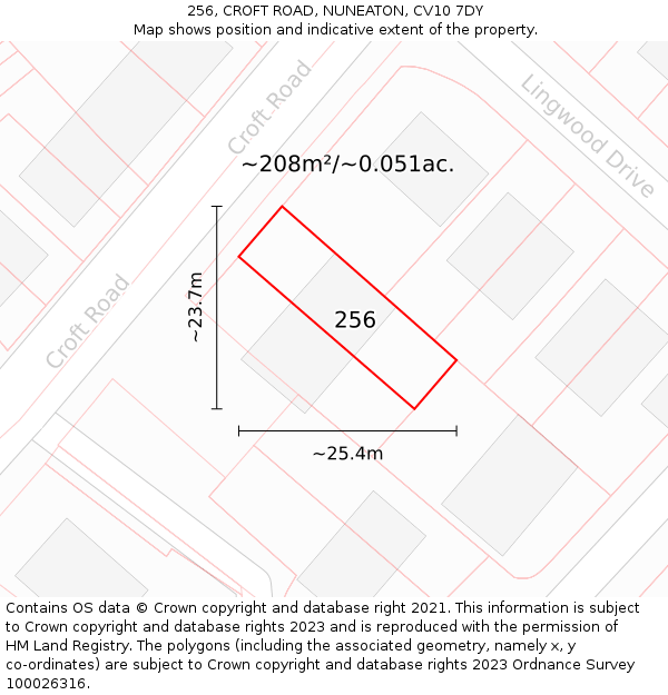 256, CROFT ROAD, NUNEATON, CV10 7DY: Plot and title map
