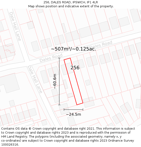 256, DALES ROAD, IPSWICH, IP1 4LR: Plot and title map