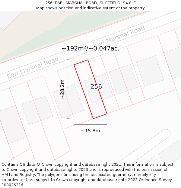 256, EARL MARSHAL ROAD, SHEFFIELD, S4 8LD: Plot and title map