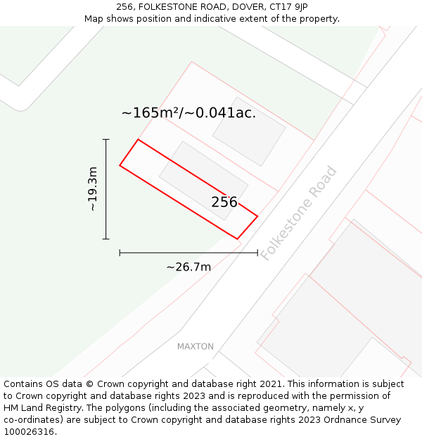 256, FOLKESTONE ROAD, DOVER, CT17 9JP: Plot and title map