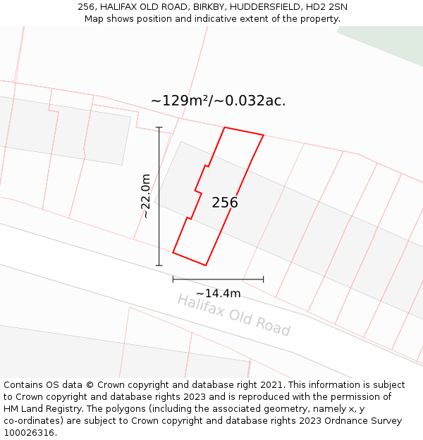 256, HALIFAX OLD ROAD, BIRKBY, HUDDERSFIELD, HD2 2SN: Plot and title map