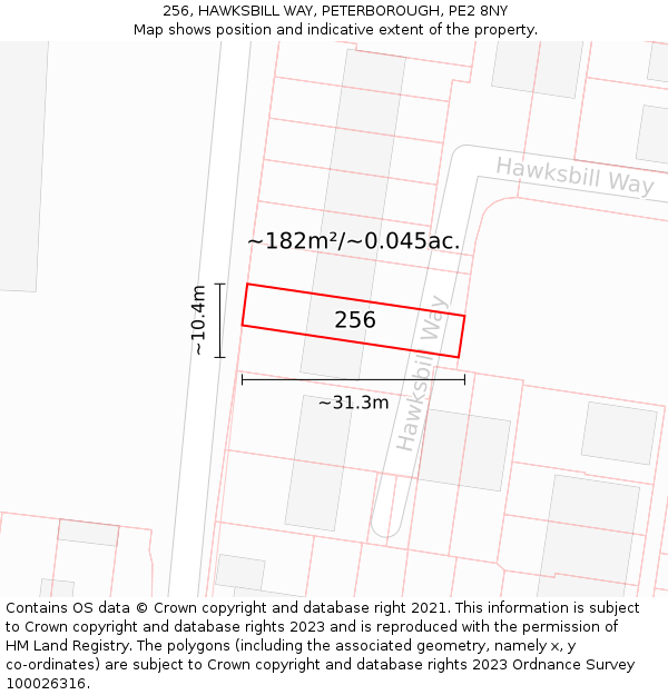 256, HAWKSBILL WAY, PETERBOROUGH, PE2 8NY: Plot and title map