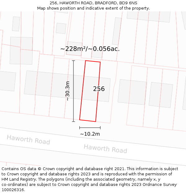 256, HAWORTH ROAD, BRADFORD, BD9 6NS: Plot and title map