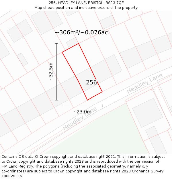 256, HEADLEY LANE, BRISTOL, BS13 7QE: Plot and title map