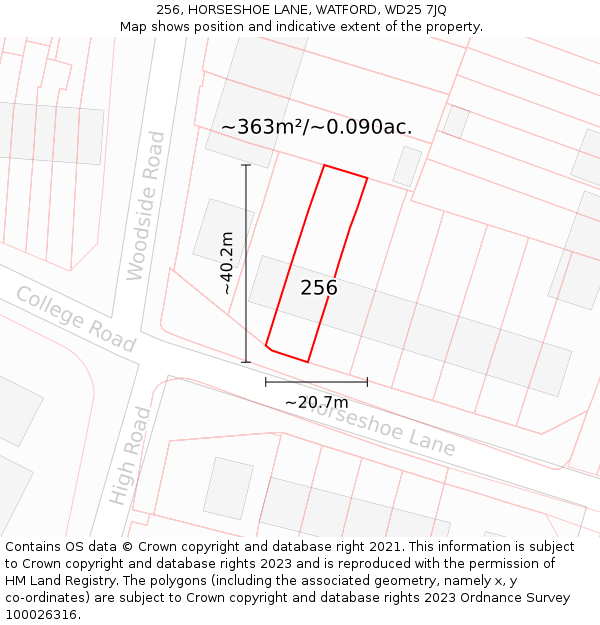 256, HORSESHOE LANE, WATFORD, WD25 7JQ: Plot and title map