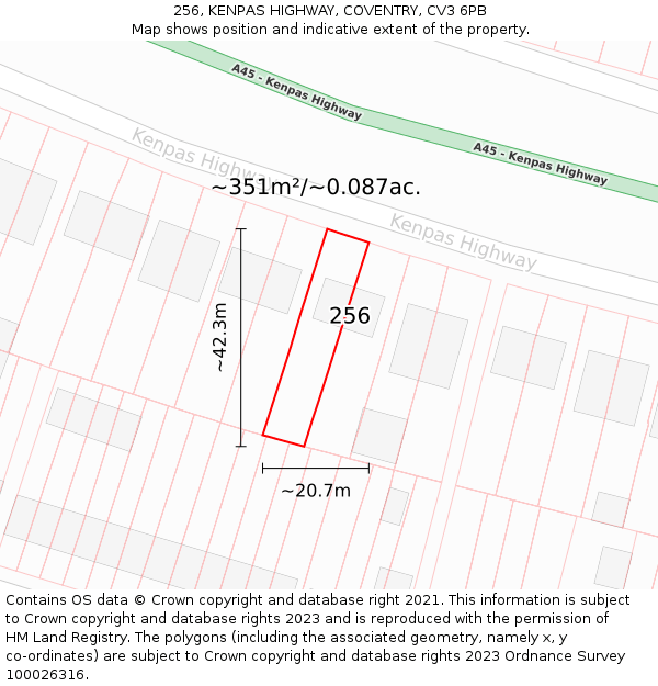 256, KENPAS HIGHWAY, COVENTRY, CV3 6PB: Plot and title map