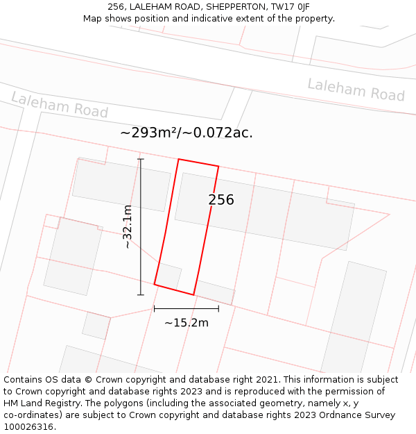 256, LALEHAM ROAD, SHEPPERTON, TW17 0JF: Plot and title map