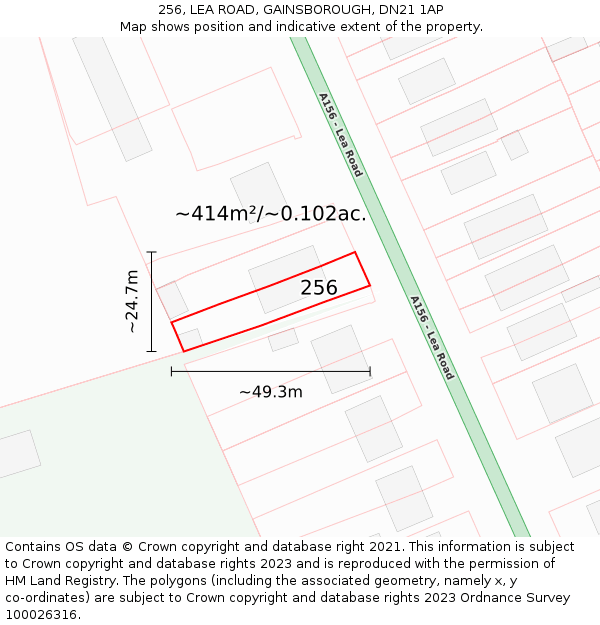 256, LEA ROAD, GAINSBOROUGH, DN21 1AP: Plot and title map