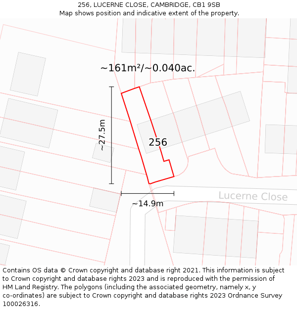 256, LUCERNE CLOSE, CAMBRIDGE, CB1 9SB: Plot and title map
