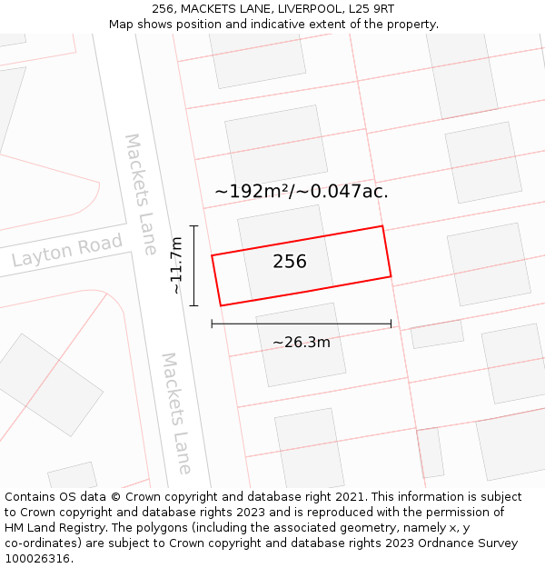 256, MACKETS LANE, LIVERPOOL, L25 9RT: Plot and title map