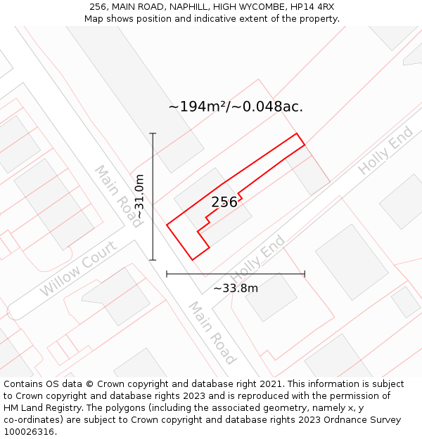 256, MAIN ROAD, NAPHILL, HIGH WYCOMBE, HP14 4RX: Plot and title map