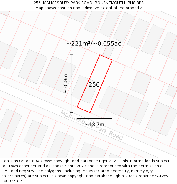 256, MALMESBURY PARK ROAD, BOURNEMOUTH, BH8 8PR: Plot and title map