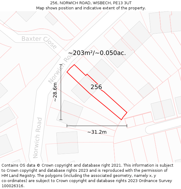 256, NORWICH ROAD, WISBECH, PE13 3UT: Plot and title map