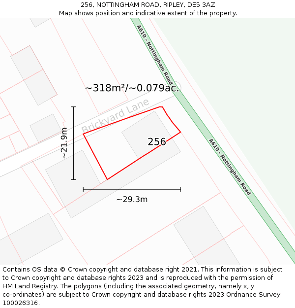 256, NOTTINGHAM ROAD, RIPLEY, DE5 3AZ: Plot and title map