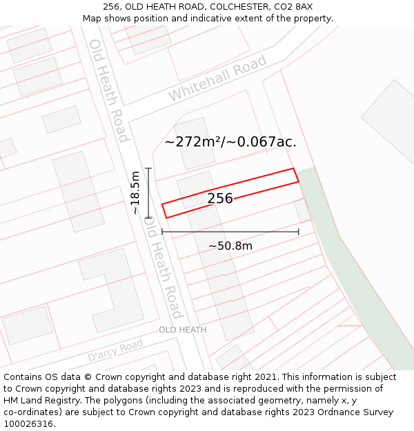 256, OLD HEATH ROAD, COLCHESTER, CO2 8AX: Plot and title map
