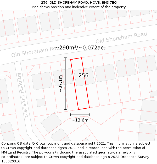 256, OLD SHOREHAM ROAD, HOVE, BN3 7EG: Plot and title map