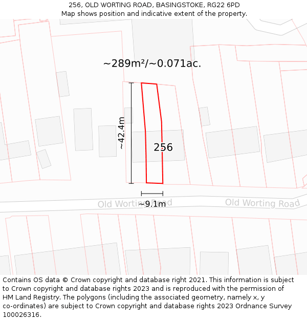 256, OLD WORTING ROAD, BASINGSTOKE, RG22 6PD: Plot and title map