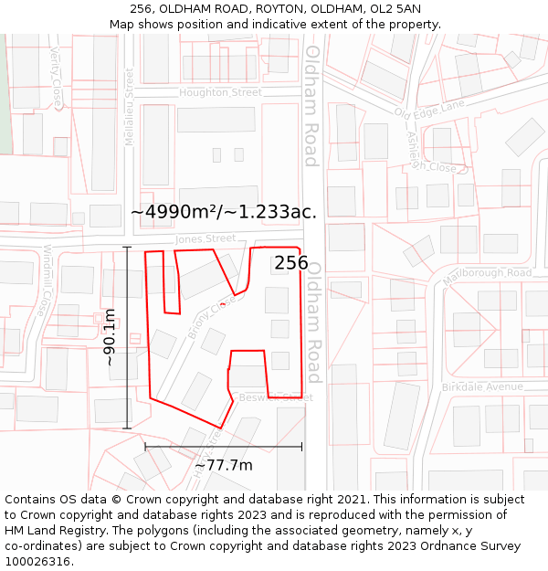 256, OLDHAM ROAD, ROYTON, OLDHAM, OL2 5AN: Plot and title map