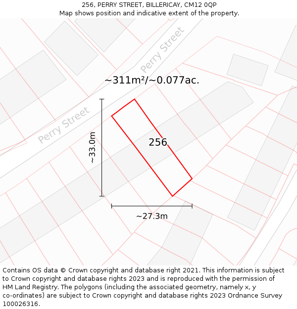 256, PERRY STREET, BILLERICAY, CM12 0QP: Plot and title map