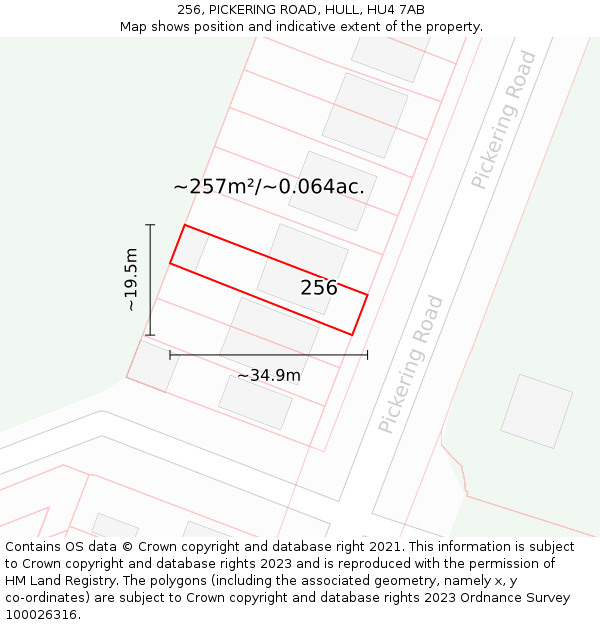 256, PICKERING ROAD, HULL, HU4 7AB: Plot and title map