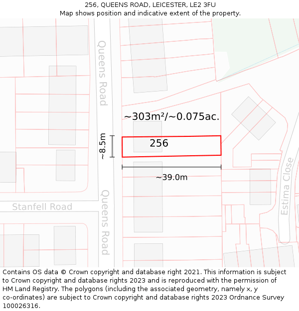 256, QUEENS ROAD, LEICESTER, LE2 3FU: Plot and title map