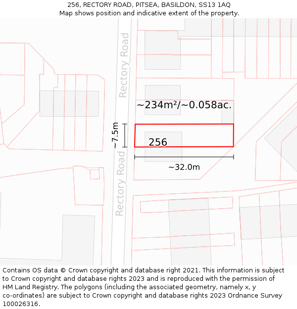 256, RECTORY ROAD, PITSEA, BASILDON, SS13 1AQ: Plot and title map