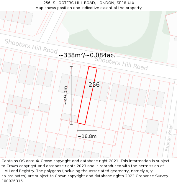 256, SHOOTERS HILL ROAD, LONDON, SE18 4LX: Plot and title map