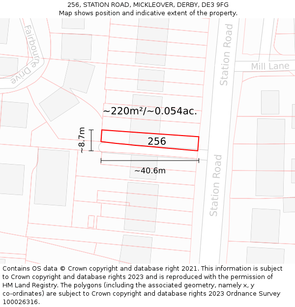 256, STATION ROAD, MICKLEOVER, DERBY, DE3 9FG: Plot and title map