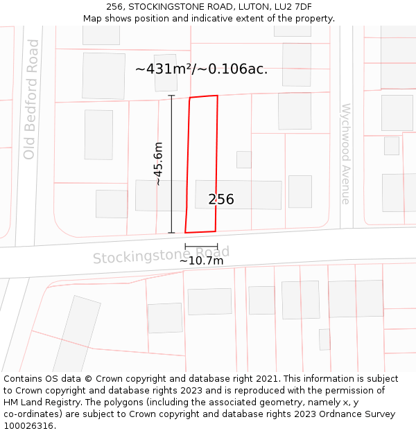 256, STOCKINGSTONE ROAD, LUTON, LU2 7DF: Plot and title map