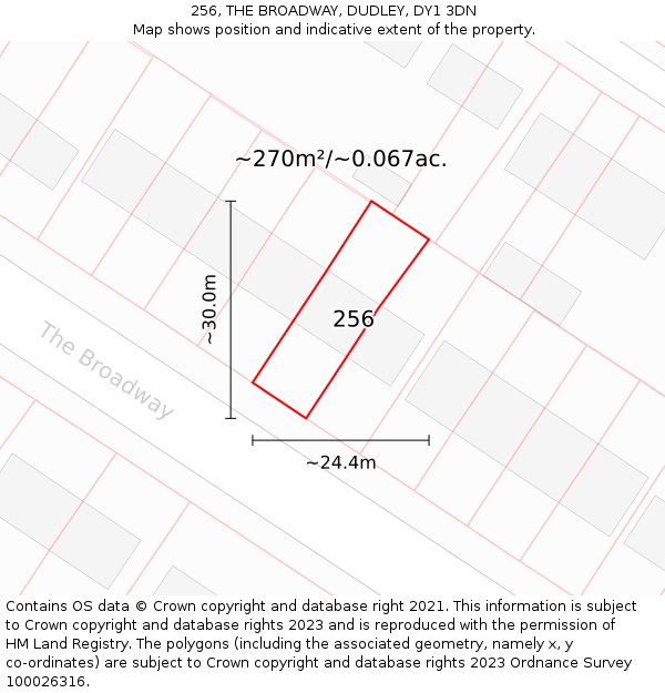 256, THE BROADWAY, DUDLEY, DY1 3DN: Plot and title map