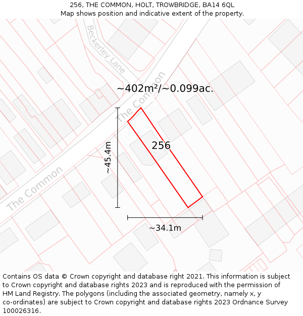 256, THE COMMON, HOLT, TROWBRIDGE, BA14 6QL: Plot and title map