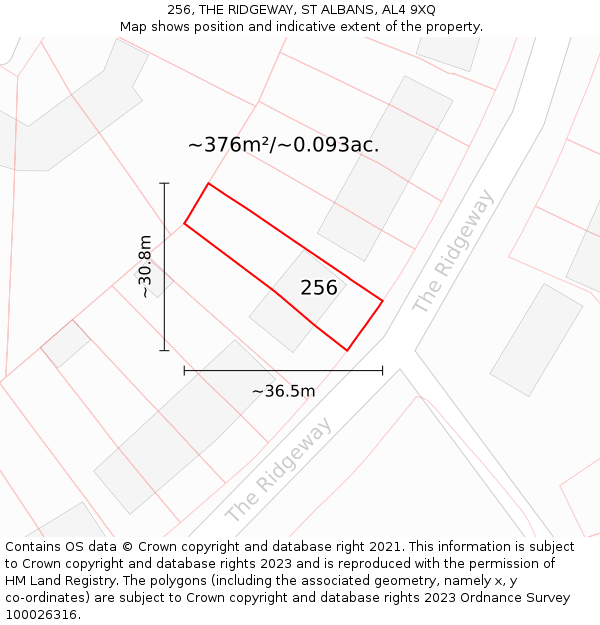 256, THE RIDGEWAY, ST ALBANS, AL4 9XQ: Plot and title map